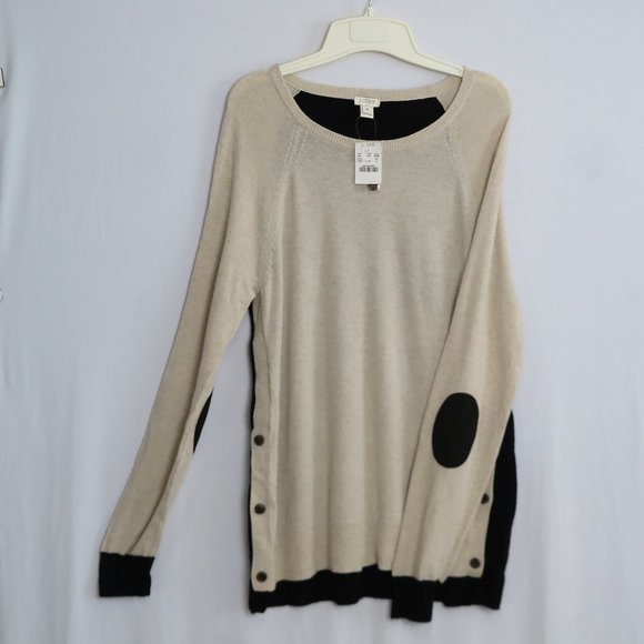 J. Crew Sweaters - NWT J.CREW Beige & Black Supersoft Wool Blend Elbow-Patch Sweater Size M
